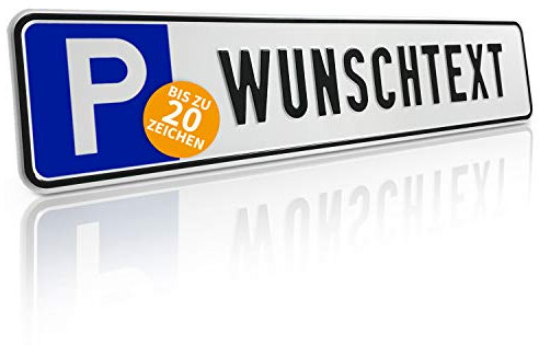 Betriebsausstattung24 Individuelles Parkplatzschild mit Wunschprägung/Wunschtext mit P-Symbol - BxH 52,0 x 11,0 cm - Autoschild Aluminium geprägt - mit/ohne Löcher