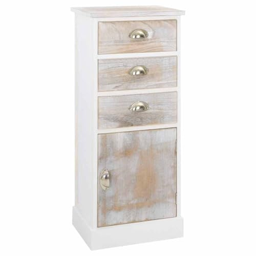vidaXL Paulownia Holz Beistellschrank mit 3 Schubladen 1 Tür Nachtschrank Schubladenschrank Kommode Nachttisch Flurschrank Telefontisch 38x28x86cm