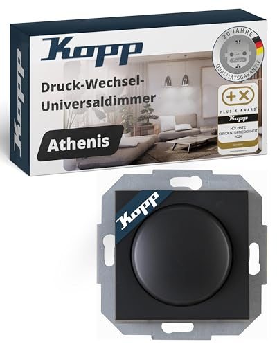 Kopp ATHENIS Universal-Dimmer-Schalter mit Drehknopf - Anthrazit - Für 10-250W Glühlampen & 3-100W LED - Dimmbarer Lichtschalter mit Phasenan- & abschnitt - Druck-Wechselschalter mit Wellenadapter