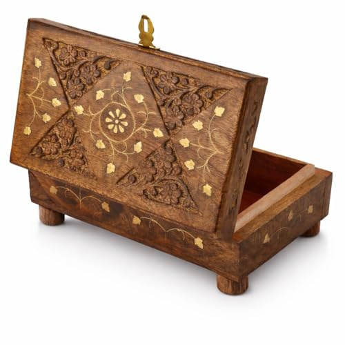 The Great Indian Bazaar Handgefertigte, dekorative Holz-Schmuckschatulle mit Schloss und Schlüssel, Schmuck-Organizer, Schatztruhe, Schmuckhalter, Schloss, Uhrenbox, 20,32 x 12,7 cm, Heimdekoration