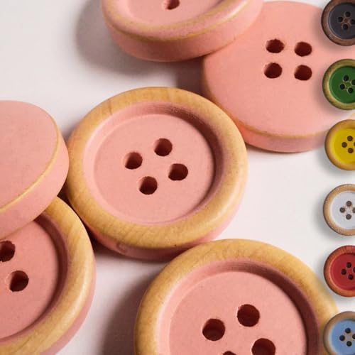 Vintage Holzknopf-Set – Naturholzknöpfe – 4-Loch-Knöpfe für Mäntel, Strickjacken, Pullover und Kissen (Pink, 12 Pieces (2 cm))