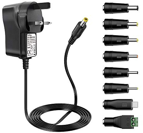 Universal AC to DC Adapter Charger 5V 2A Power Supply Adapter with 8 DC Connector Multi Plug Adaptor for Household Electronic Devices Led Strip Light Box Router LCD CCTV Cameras Android TV Box Speaker