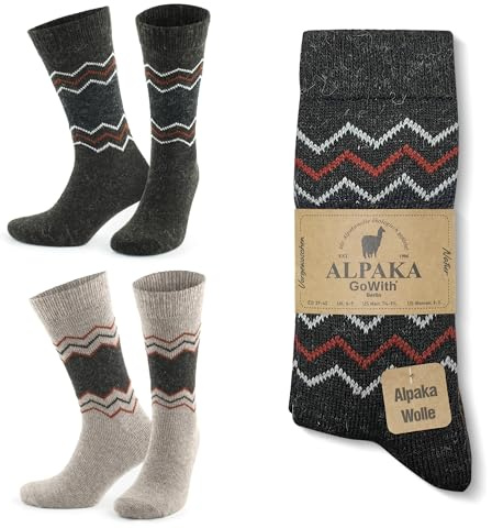 GoWith 2 Pairs Alpaca Wool Socks for Men & Women, Warm Thermal Alpaca Merino Blend Hiking Socks, Soft Cozy Crew Boot Socks