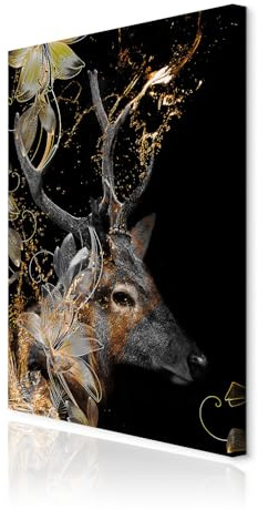 decomonkey Wandbilder Hirsch Abstrakt 60x90 cm 1 Teilig Leinwandbilder | Strukturleinwand, Holzkeilrahmen, Bild auf Leinwand, Kunstdruck, Wanddeko, Wohnzimmer, Wanddekoration, Blumen, Lilien
