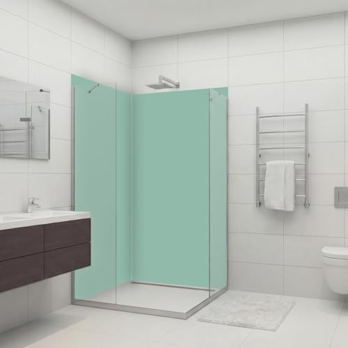 Dedeco 2 Panneaux Muraux de Douche d’Angle 90 x 200 cm, vert V1, Revêtement Mural Étanche Salle de Bain, Aluminium Composite 3 mm, Alternative au Carrelage