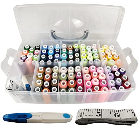 Nähgarn, 100 Farben, 40S/2, 230 Meter pro Spule, 3 Farbsets (100 Farben mit Aufbewahrungsbox)
