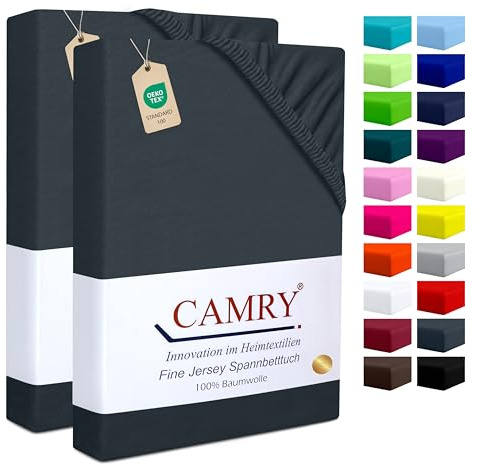 Camry Spannbettlaken 2er-Set 90x200cm - 100x200cm Anthrazit Baumwolle Jersey Oeko-Tex 100