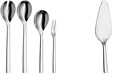 WMF Nuova Servierteile, Set4-teilig, Serviergabel, Servierlöffel und Salatbesteck 30 cm & Nuova Kuchenheber Tortenheber Edelstahl 23 cm ideal auch als Lasagneheber, Pizzaheber