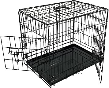 BUNNY BUSINESS UNDERDOG Metal Dog Crate/Cage – Pet Black Metal Folding Cage with 2 Doors Sliding Chew Resistant Plastic Base Tray Heavy Duty Puppy Training Solution (30 Medium, Dog Crate)