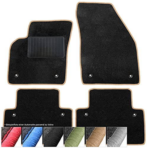 moto-MOLTICO Fußmatten Auto - Velours Autoteppiche | passend für Volvo C70 II (2006-2013) - 4-teiliges Set - Schwarze Automatten mit Beigen Ziernähten