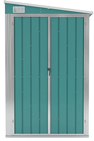 Tidyard Wand Geräteschuppen Kunststoffgriff mit Sperrfunktion Gerätehaus Gartenhaus Gartenschuppen Schuppen Metallgerätehaus 118 x 194 x 160/178 cm (L x B x H) Verzinkter Stahl, Metall