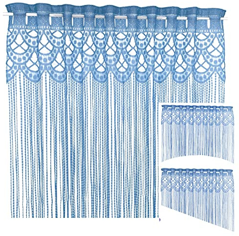 heimtexland ® Fadengardine Zuschneidbar Insektenschutz Vorhang Türvorhang Raumteiler Gardine Typ570 Blau 225x195
