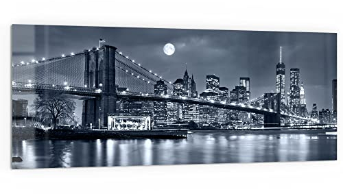 DEQORI Küchenrückwand Glas | Motiv Vollmond über New York | 125x50 cm | Bad- oder Herd-Rückwand | Herdblende Spritzschutz für Küche & Badezimmer | moderne Deko für Fliesenspiegel