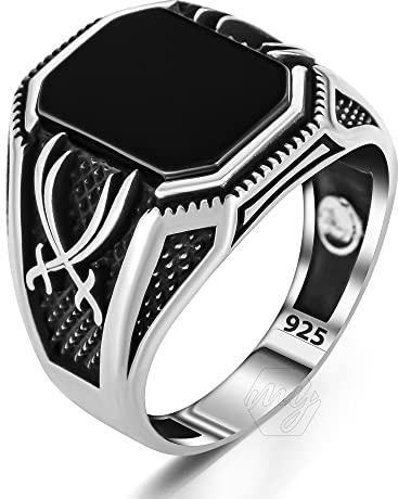 Herren-Ring Zulfiqar Schwert aus 925er Sterlingsilber, schwarzer Onyx-Stein