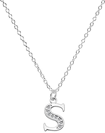 Kraven S925 Silver Initial Necklace Charm Necklace, Dainty Cubic Zirconia Letter Dainty Necklaces Jewelry Birthday Gifts for Women Girls (S)