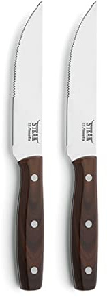 Amefa PORTERHOUSE Steakmesser Set 2-tlg., Wellenschliff, 13/0-Edelstahl | Kunststoffgriff in Holzoptik, Nieten-Design, hochglanzpoliert, mit Etui, für Steak und Grillspezialitäten, professionell