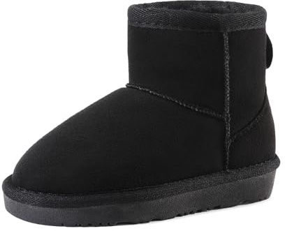 DREAM PAIRS Toddler Boys Girls Lined Ankle Snow Boots Kids Winter Shoes Fuzzy Classic Kid's Low Boot,Size 2 Big Kid,Black,KSB214-1