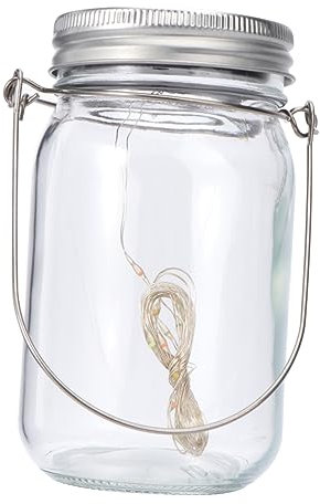 FONDOTIN Solar Powered Jar Lamp Outdoor Lantern Jar Light Gentle Light Led Lamp for Garden Patio