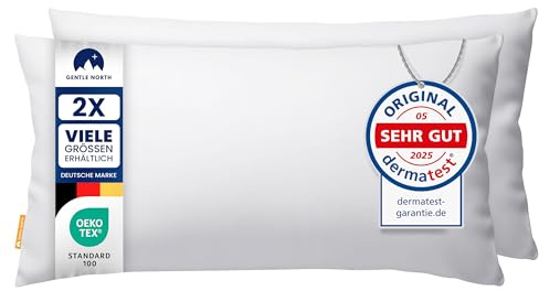 Gentle North Kopfkissen (40x80 cm groß) - 2er Set Kissen für Bett und als Dekokissen - Mit Reißverschluss für Füllung - Sofakissen - Zierkissen für Couch und Sofa - Ökotex - Waschbar bis 60° - Weiß