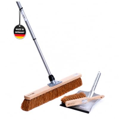 Kokos Besen Set 60cm Breit mit Teleskopstiel Stiel Handfeger Kehrschaufel