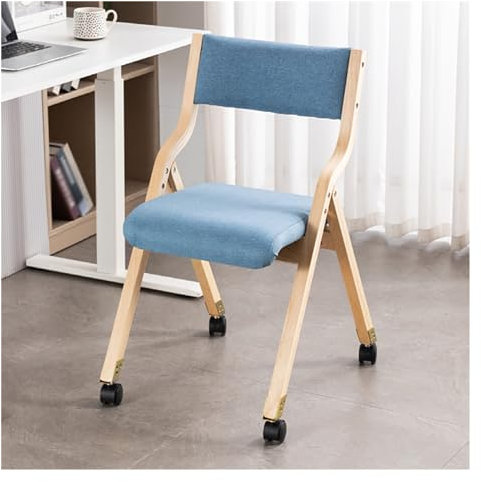WIGSELBL Holz-Klappstühle ohne Armlehnen, mit Rollen, gepolsterter stapelbarer Holzstuhl für Zuhause, Büro, Hochzeit, Party, Veranstaltungen, drinnen (Farbe: Blau)
