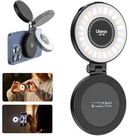 ULANZI LM19 Magnetic Selfie Light, LED Phone Ring Light for iPhone MagSafe, CRI95+ 2500K-8500K Portable Magnetic Phone Fill Lights for Selfies TikTok Video Call Makeup Photography YouTube Vlog - Black