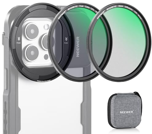 NEEWER 67mm Magnetic Objektiv Filter Set mit Snap On Magnetische Filter Adapter Ring, nur für iPhone 15 Pro Cage PA023 15 Pro Max Cage PA024, True Color CPL, Black Diffusion 1/4 Filters