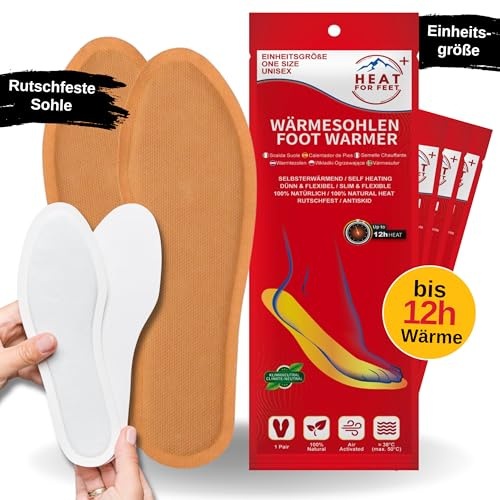 HEAT FOR FEET - Wärmesohlen für Schuhe - 5 Paar - Sofort wärmende & Bequeme Einlegesohlen, bis zu 12Std. warme Füße, Schuhwärmer, 100% natürlich, Unisex, Einheitsgröße (5 Paar)