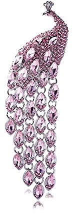SHAVERUSH Pfau Brosche,Schöne Tier Brosche,Damen BroscheEmaille Strass Silber Brosche, Emaille mit Funkelnd Kristallen Stein für Damen Frauen Männer Hochzeits Outfits (Rosa)