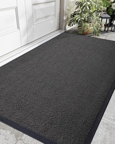 DEXI Fußmatte für den Außenbereich, 90 x 152 cm, Gummi, strapazierfähig, rutschfest, für Innenbereich, Boden, Eingang, Doppeltüren, Außenterrasse, Grau