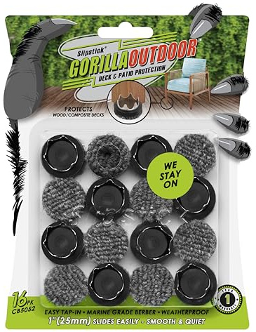 GorillaOutdoor 1 inch Round Black Marine Grade Berber Furniture Feet Floor Protectors/Weatherproof Glides for Furniture (Set of 16) Tap On Furniture Pads for Outdoor & Indoor Use