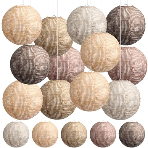 Rossesay 12 Pcs Burlap Hanging Paper Lantern 8 Inch Back to School Party Decoration Boho Classroom Ceiling Decoration Chinese Party Decor for Birthday Wedding Bridal Baby Shower(Retro Colors)