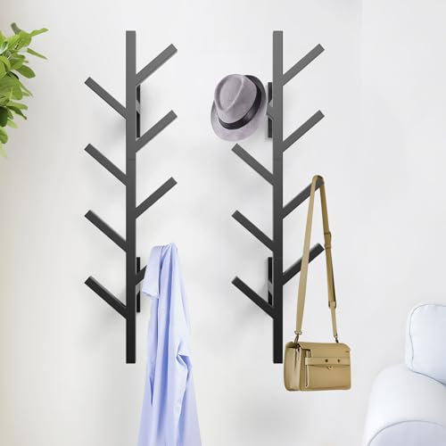 SNOGSWOG Vertical Coat Rack & Hat Rack Set of 2, Wall Mounted 39 Inch Floating Coat Rack for Entryway, Living Room, Bedroom, Black, YMJ-2P