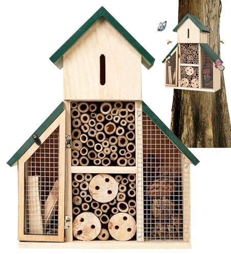 Bienenhaus Natur Bienenhotel Bienenunterstand Gartennest Box Dekoration für Garten Hof Multi Habitat Haus Hängend Marienkäfer Haus Nisthaus für Marienkäfer Florfliegen Biene