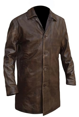 MERCH ATTIRE Dean Winchester Manteau | Veste en cuir de vache vieilli marron pour homme, Marron - Manteau en cuir, XXL