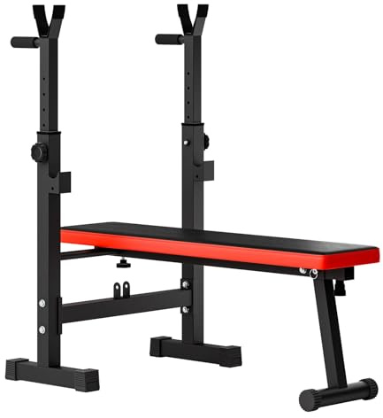 locwanot Verstellbare Hantelbänke, BenchPress Krafttrainingsgerät mit Kniebeugenständer für Zuhause, Fitnessstudio, zusammenklappbar, multifunktional, Trainingsstation mit Langhantelablage, Rot