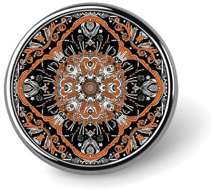 Brosche mit Totenkopf-Motiv, Orange, rund, Anstecknadel, Revers, Krawattennadel für Damen und Herren, Büroangestellte, Lehrer, Dekoration