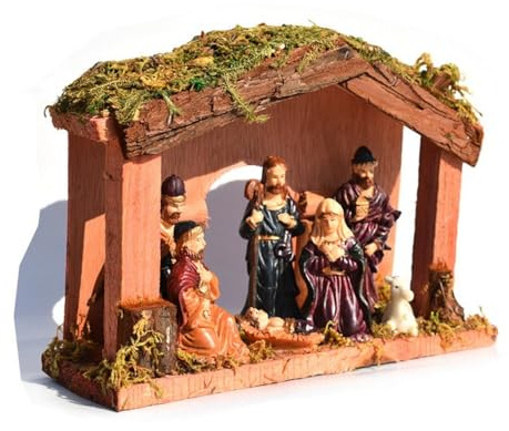eLymwoo Presepe da 20,3 cm, decorazione natalizia con stalla e statuette, regalo religioso per la casa delle vacanze