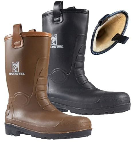 MENS WATERPROOF RIGGER BOOTS SAFETY WELLINGTONS WELLIES STEEL TOE CAP WORK THERMAL YARD DURABLE MIDSOLE (TAN, UK Footwear Size System, Adult, Men, Numeric, Medium, 9)