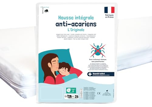 PharmaHousse – Coprimaterasso antiacaro integrale con cerniera – 10 anni di garanzia – Dispositivo medico – Copertura barriera senza trattamenti né rivestimenti plastici