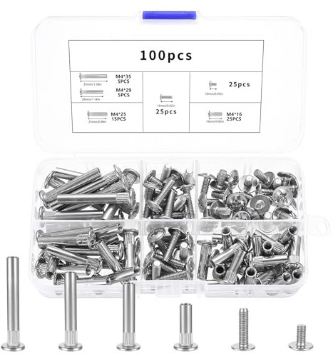100 Pezzi M4 Viti di Collegamento (50 x per Mobili, 50 x Viti a Bussola), Connettori per 17-47 mm in Acciaio Nichelato per Mobili, Armadi, Credenze, Assi di Legno