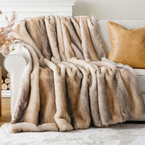 Batiilo Manta de Pelo Imitación 127x152 cm - Teñido en Punta Amarillo y Gris - Manta Gruesa de Peluche Lujosa y Abrigada - Ideal para Sofá, Cama o Decoración
