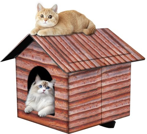 Outdoor Cat House Cat House for Outdoor and Indoor Use - Waterproof Shelter for Cats, Dogs, and Feral Animals (Redwood Color, Medium)