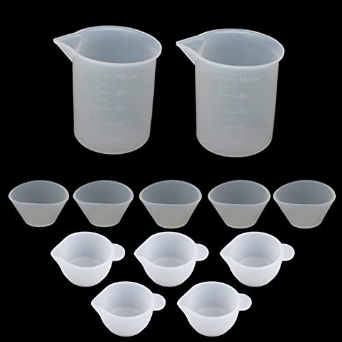 Lot de 12 tasses à mesurer en silicone pour mélange de résine UV - 100 ml, 20 ml, 10 ml