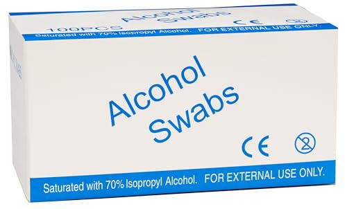 Alcohol Swabs 100 Pack – Medical Sterilisation & Wound Care Wipes, 70% IPA | Single use pre-injection wipes, also great for hearing aids, jewellery, personal electronics and more