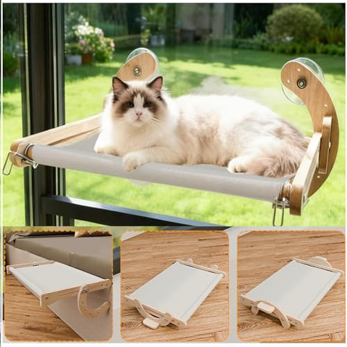 Hamac pour chat 4 en 1 pour grands chats jusqu'à 15 kg - Lit pour chat - Banc de fenêtre renforcé avec ventouse puissante - Rebord de fenêtre intérieur - Échelle pour chat - Balcon - Panier pour chat