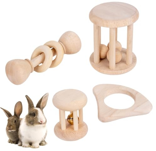 Weqizuerqi Giocattoli per Conigli - Giocattoli in Legno Naturale per Piccoli Animali | Forniture per Animali Gioco Interattivo Roditori Esercizio Allenamento | Casa Gabbia Giardino