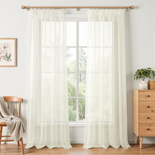 MRTREES Rideaux Salon Voilage Rideau Bohème pour Rail Coulissant Plafond 140 x 260 cm (LxH), Rideaux Crème Transparents pour Chambre Salle à Manger Baie Vitrée Moderne Lot de 2