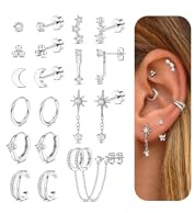 MILACOLATO 10 par örhängen guldset kirurgiskt stål piercing öra medicinska örhängen kreoler 14K guldpläterade örhängen set för kvinnor allergivänliga rook tragus conch helix piercing öra guld silver