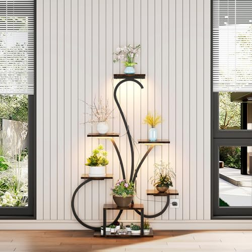 Pflanzenständer mit Wachstumslicht 121cm , Platzsparendes Pflanzenregal für Wohnzimmer,4 Etagen Metall Pflanzenständer Blumentopfständer für Outdoor und Indoor,Wohnzimmer, Balkon, Terrasse, Hof